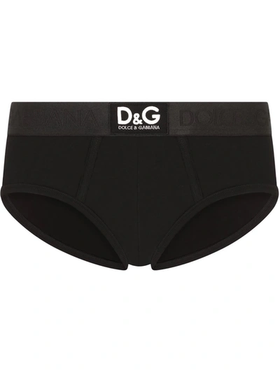 Shop Dolce & Gabbana Brando Logo-patch Ribbed Briefs In Black