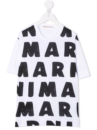 Shop Marni Logo-print Cotton T-shirt In White