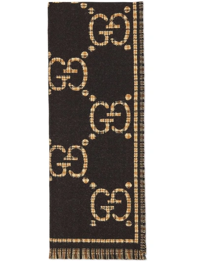 Shop Gucci Gg-jacquard Wool Scarf In Black