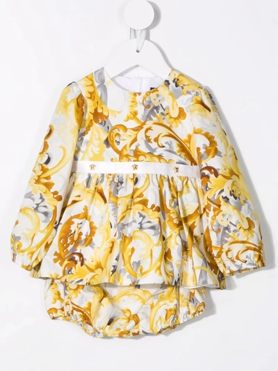 Shop Versace Baroccoflage-print Dress And Bloomers In Gold