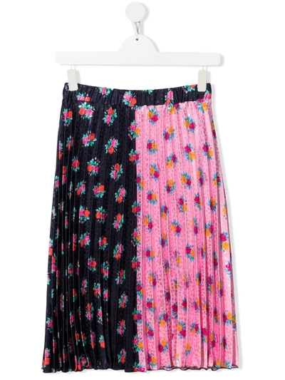 Shop Msgm Floral-print Pleated Skirt In Pink