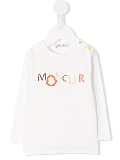 Shop Moncler Logo-print Long-sleeve T-shirt In White