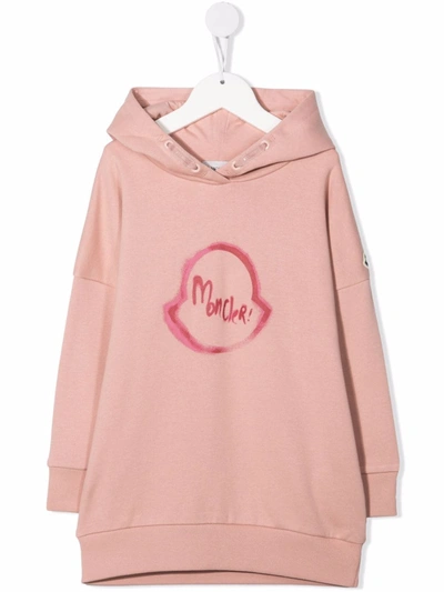 Shop Moncler Logo-print Hooded Dress In Pink