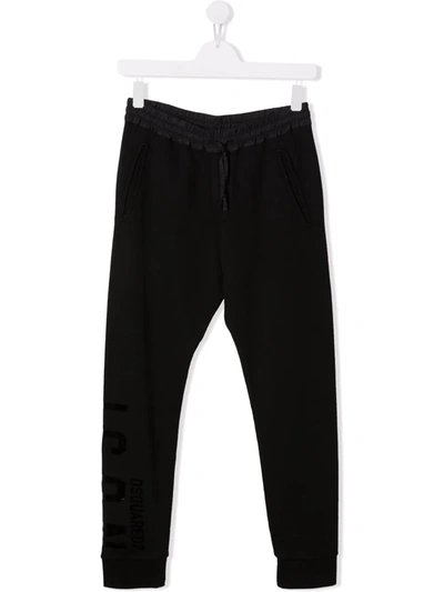 Shop Dsquared2 Teen Drawstring Cotton Track Pants In Black