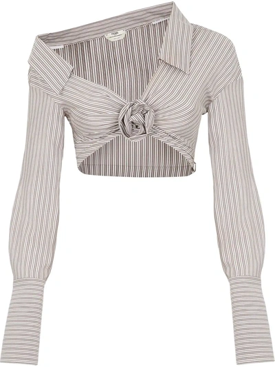 Shop Fendi Gathered Striped Silk Shirt In White