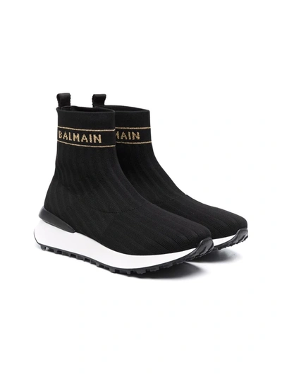 Shop Balmain Teen Logo Sock Trainers In Black