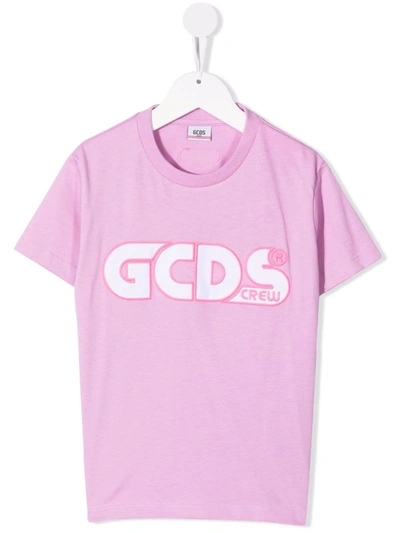 Shop Gcds Logo-embroidered Cotton T-shirt In Purple