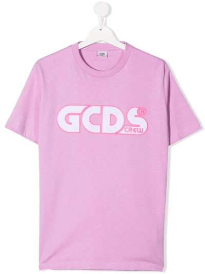 Shop Gcds Teen Logo-embroidered Cotton T-shirt In Purple