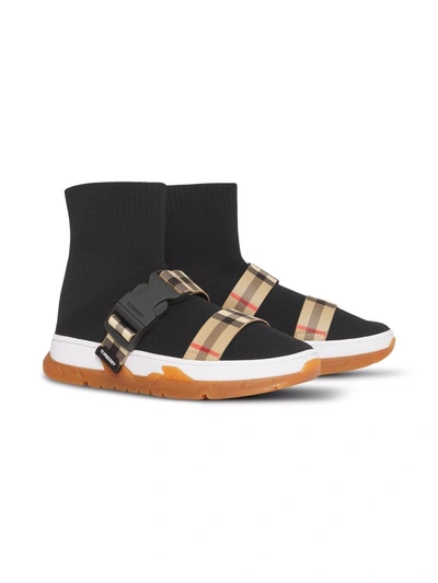 Shop Burberry Stretch-knit Sock Sneakers In Black