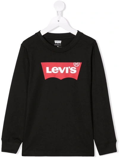 Shop Levi's Logo-print Crew Neck Sweatshirt In Black