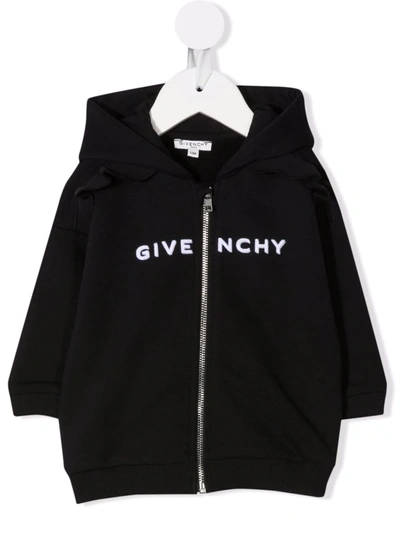 Shop Givenchy Embroidered Logo Cotton Hoodie In Black