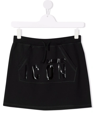Shop Dsquared2 Teen Logo-print Drawstring Miniskirt In Black