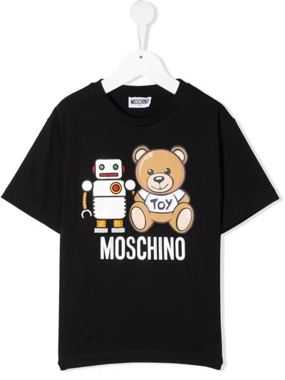 Shop Moschino Teddy Bear-motif Cotton T-shirt In Black