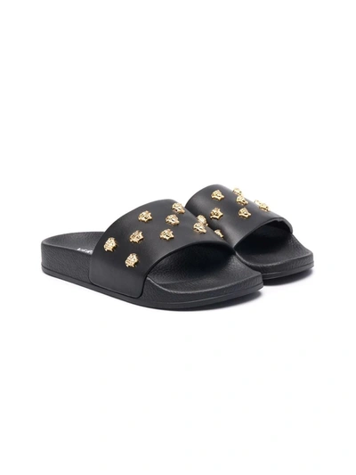 Shop Versace Studded Medusa Head Slides In Black