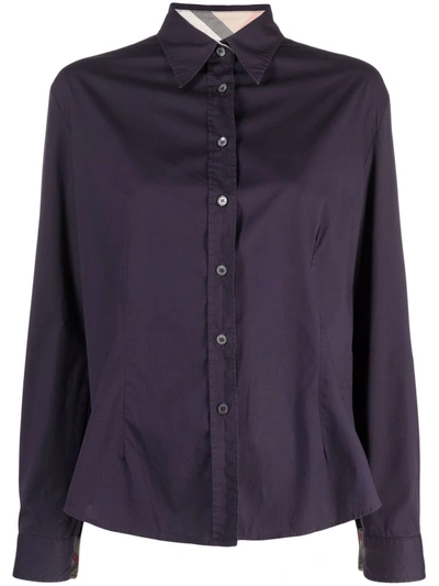 Pre-owned Burberry 宽领排扣衬衫（2000年代典藏款） In Purple