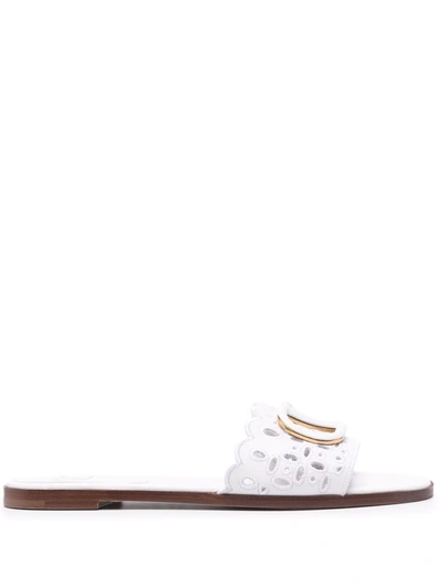 Shop Valentino Vlogo Broderie Anglaise Slides In White