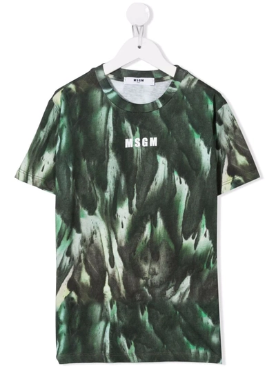 Shop Msgm Teen Abstract-print Cotton T-shirt In Green