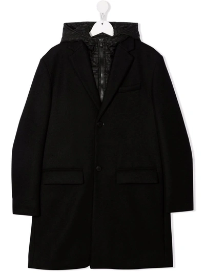 Shop Fendi Teen Layered Single-breasted Wool Coat In Black