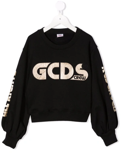 Shop Gcds Logo-embroidered Cotton Sweatshirt In Black