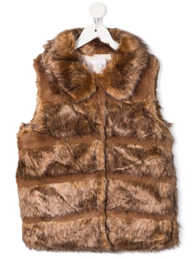 Shop Chloé Faux-fur Sleeveless Panelled Jacket In Brown