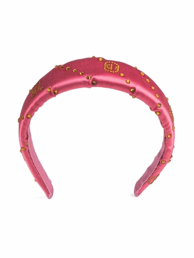 Shop Gucci Gg-logo Padded Headband In Pink