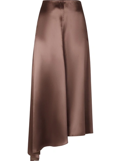 Shop Fendi Asymmetric Satin Skirt In Brown