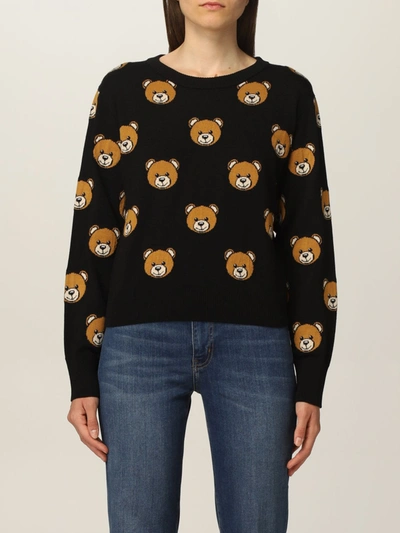 Shop Moschino Sweater  Couture Sweater In Virgin Wool With All-over Teddy In Black