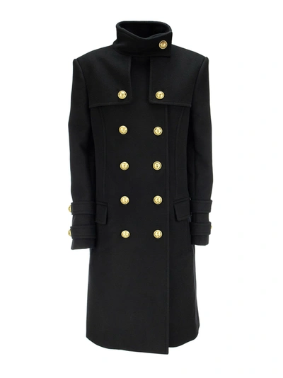Shop Balmain Wool And Cashmere Double-breasted Long Coat In Black