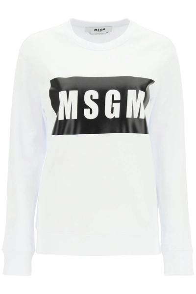 Shop Msgm Logo Box Sweatshirt In Optical White (white)