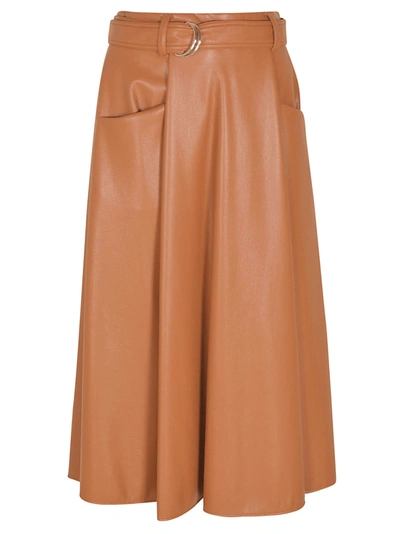 Shop Msgm Belted Flared Skirt In Mattone