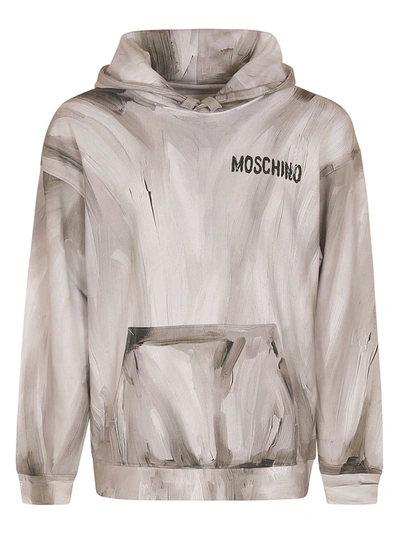 Shop Moschino Painted Chest Logo Hoodie In Grey