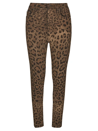 Shop Dolce & Gabbana Plate Logo Patch Printed Jeans In Leopard