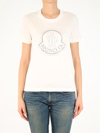 Shop Moncler T-shirt With Maxi Rhinestone Logo White