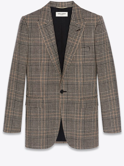 Shop Saint Laurent Single-breasted Jacket In Prince Of Wales Tweed In Multicolor