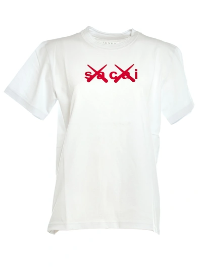 X Kaws Flock Logo T-shirt In White X Red