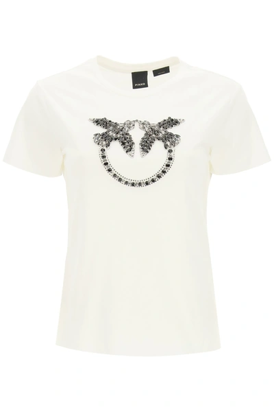 Shop Pinko Quentin T-shirt Love Birds Embroidery In Bianco Nero (white)