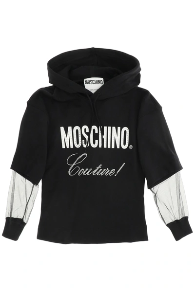Shop Moschino Couture Sweatshirt With Tulle Inserts In Fantasia Nero (black)