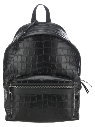 Shop Saint Laurent Crocodile Embossed Leather City Backpack In Black