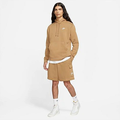 Shop Nike Men's Sportswear Club Fleece Cargo Shorts In Dark Driftwood/dark Driftwood/white