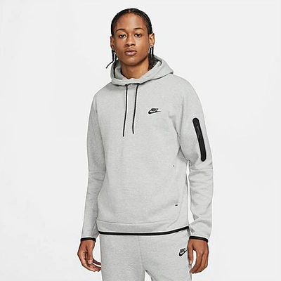 Shop Nike Men's Sportswear Tech Fleece Ribbed Hoodie In Dark Grey Heather/black