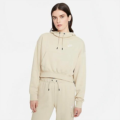 Shop Nike Women's Sportswear Essential Oversized Fleece Hoodie In Rattan/rattan/white