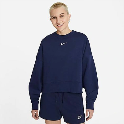 Shop Nike Women's Sportswear Collection Essentials Oversized Fleece Crewneck Sweatshirt In Blue