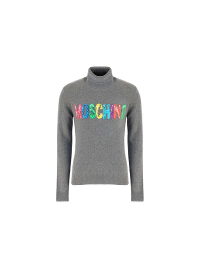 Shop Moschino Turtleneck Sweater In Grey