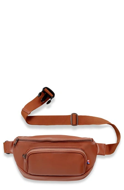 Shop Kibou Faux Leather Diaper Belt Bag In Brown