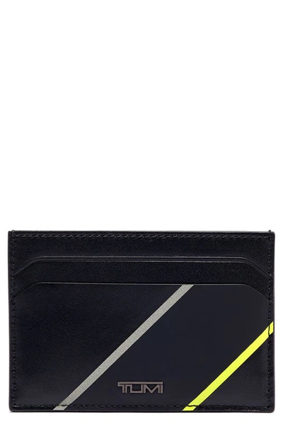 Shop Tumi Nassau Slim Leather Card Case In Black/ Bright Lime