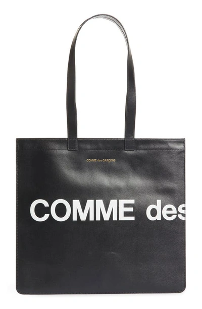 Shop Comme Des Garçons Huge Logo Leather Tote In Black