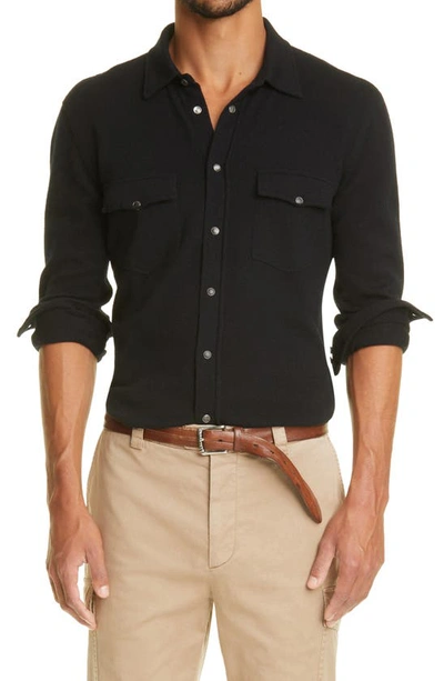 Shop Brunello Cucinelli Wool Blend Shirt Cardigan In Black