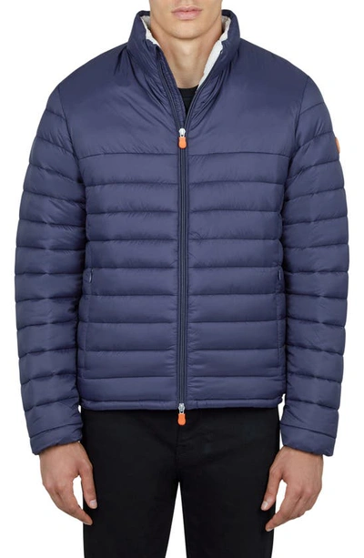 Shop Save The Duck Faux Shearling Lined Puffer Jacket In Navy Blue