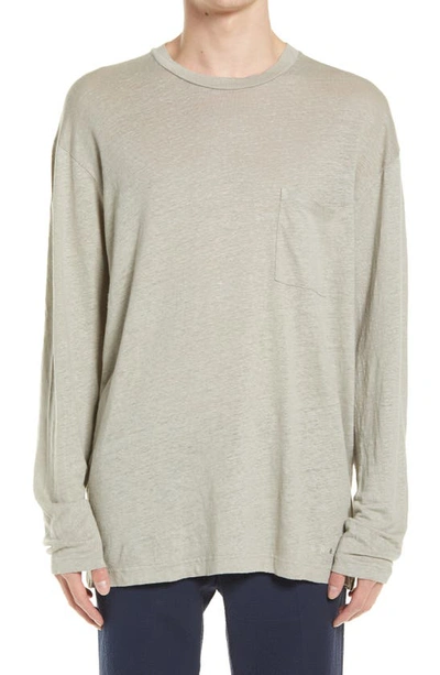Shop Nn07 Dylan 3263 Long Sleeve Pocket Slub Linen T-shirt In Grey