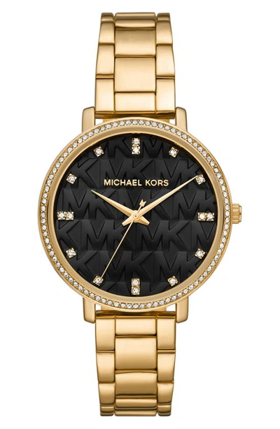 Shop Michael Michael Kors Pyper Mk Logo Dial Bracelet Watch, 38mm In Gold